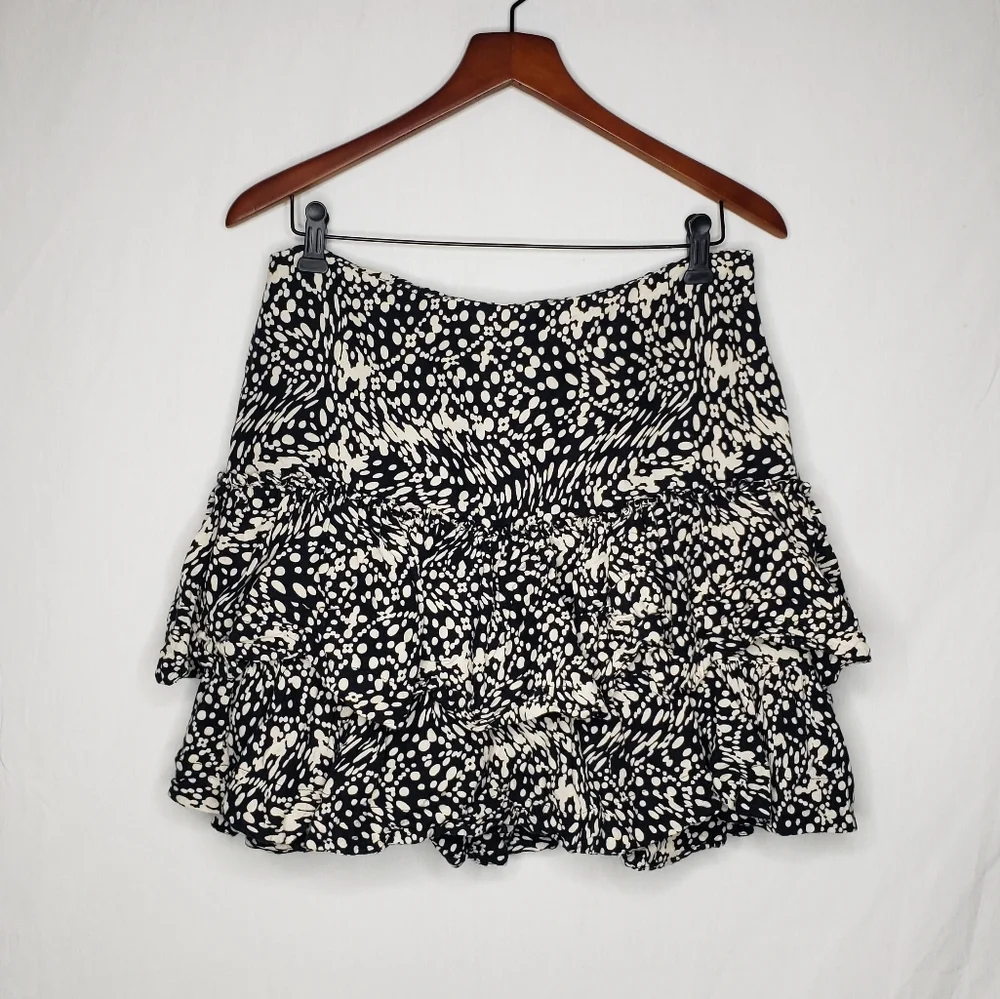 Maeve Anthropologie Linen Blend Tiered Ruffle Mini Skirt Size 14 Flowy Bohemian